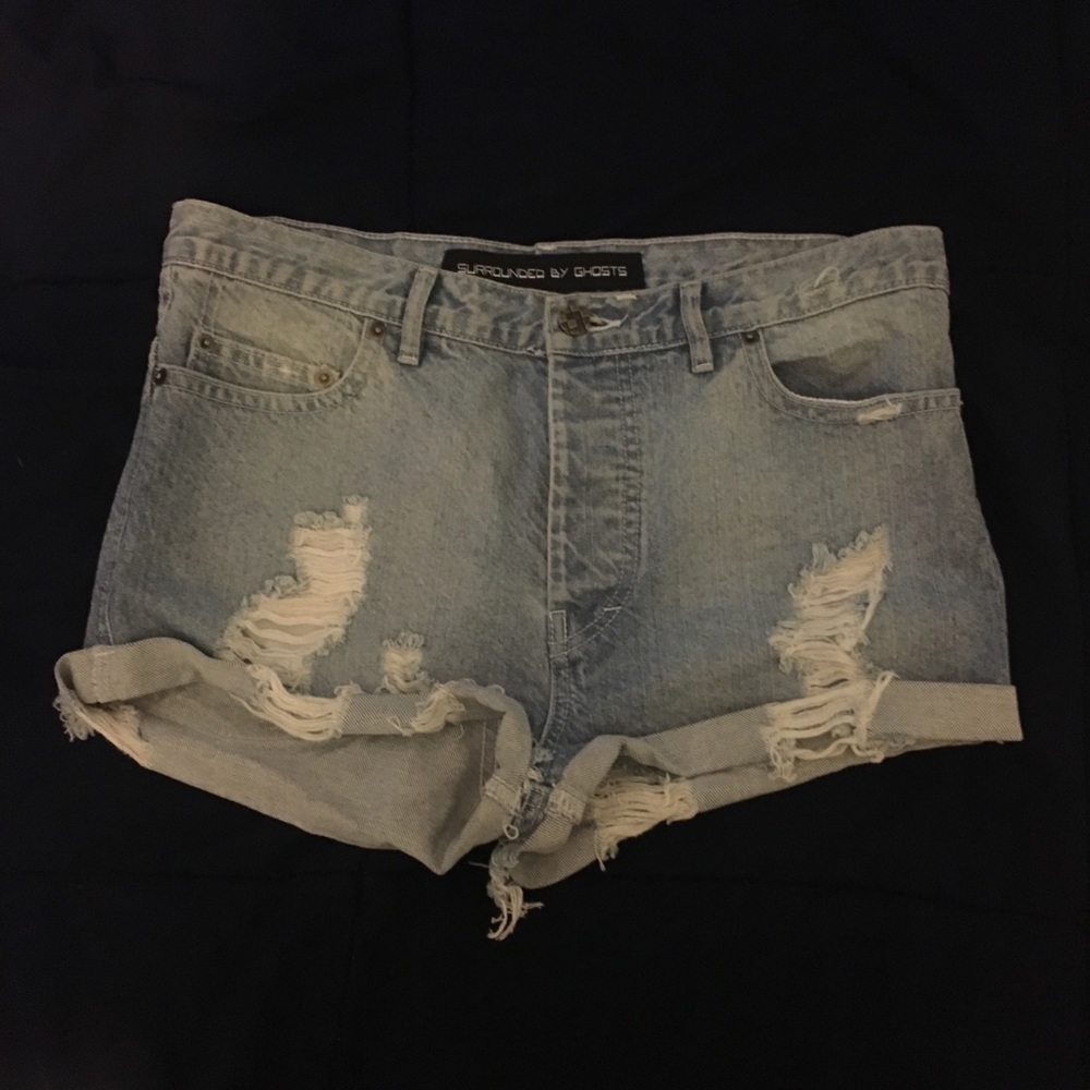 Distressed jean shorts